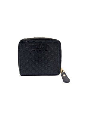 Gucci Micro GG Guccissima Bifold Leather Black Wallet Gold
